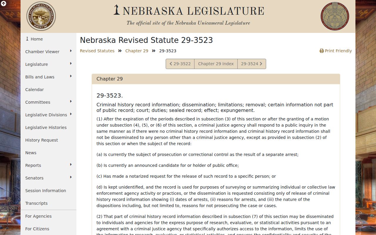 Morrill County arrest-record sealing source, Nebraska Revised Statutes section 29-3523